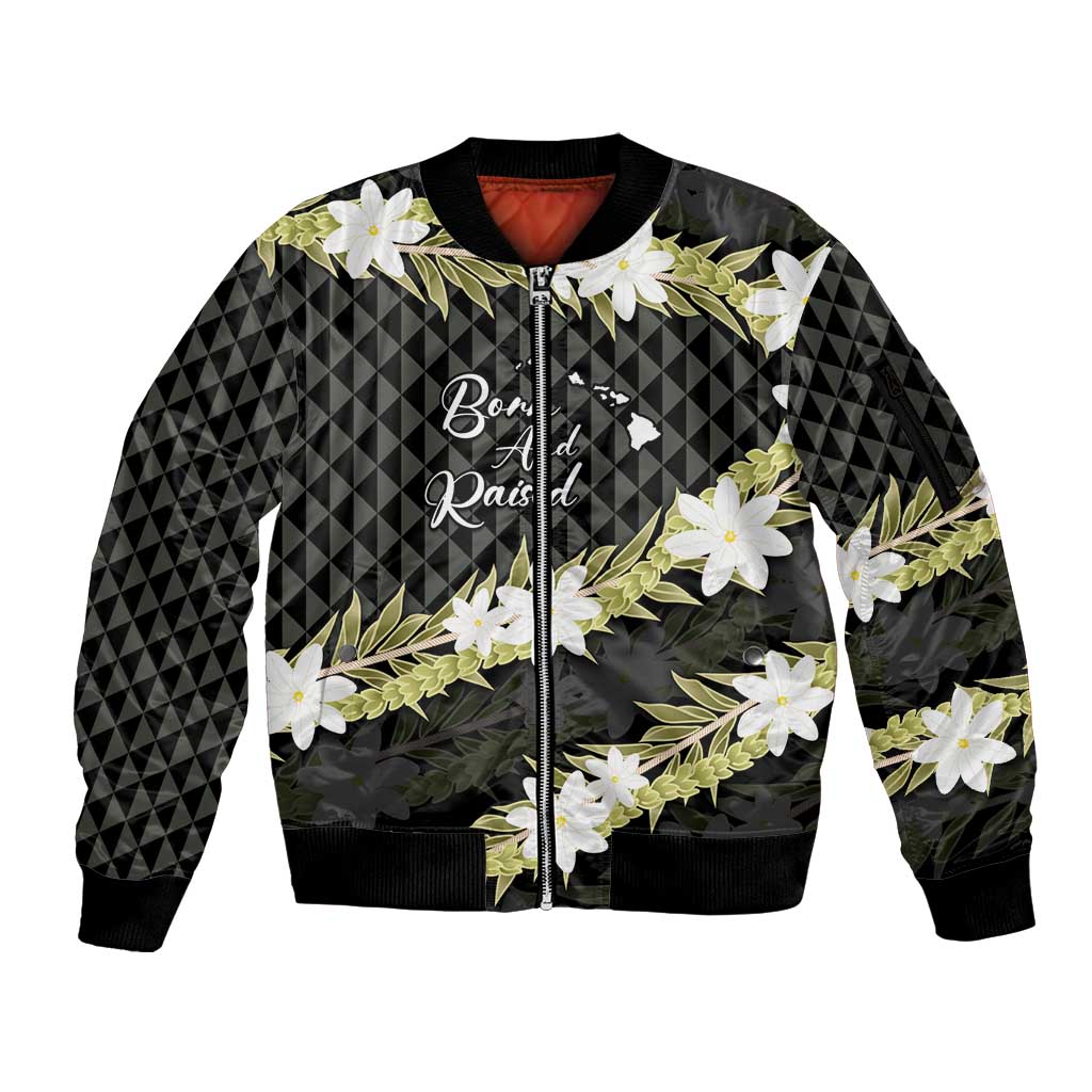 Born And Raised Aloha Hawaii Sleeve Zip Bomber Jacket Kanaka Kakau Hawaiian Tiare Pakalana Lei - Polynesian Pride