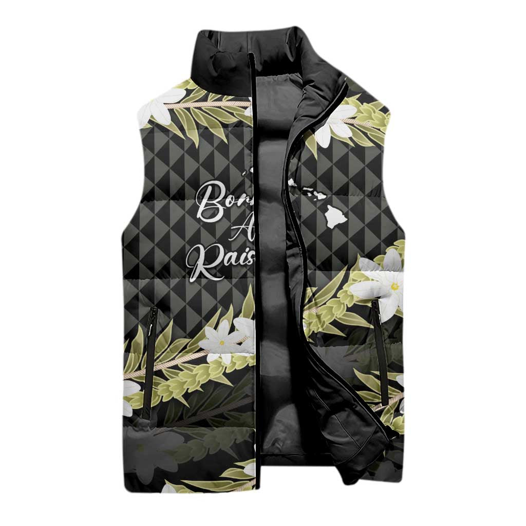 Born And Raised Aloha Hawaii Sleeveless Puffer Jacket Kanaka Kakau Hawaiian Tiare Pakalana Lei - Polynesian Pride