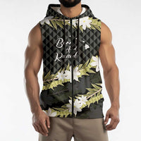 Born And Raised Aloha Hawaii Sleeveless Zip Hoodie Kanaka Kakau Hawaiian Tiare Pakalana Lei - Polynesian Pride