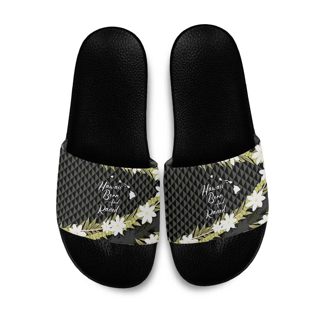Born And Raised Aloha Hawaii Slide Sandals Kanaka Kakau Hawaiian Tiare Pakalana Lei - Polynesian Pride