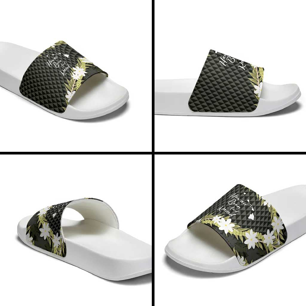 Born And Raised Aloha Hawaii Slide Sandals Kanaka Kakau Hawaiian Tiare Pakalana Lei - Polynesian Pride