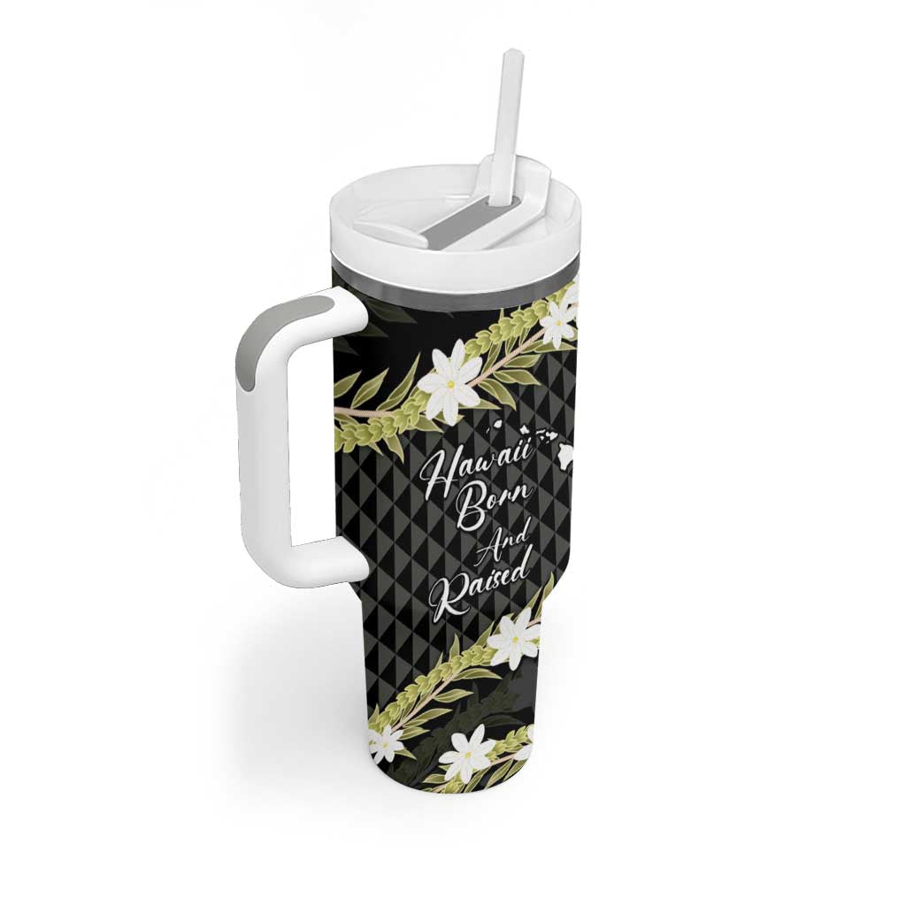 Born And Raised Aloha Hawaii Tumbler With Handle Kanaka Kakau Hawaiian Tiare Pakalana Lei - Polynesian Pride