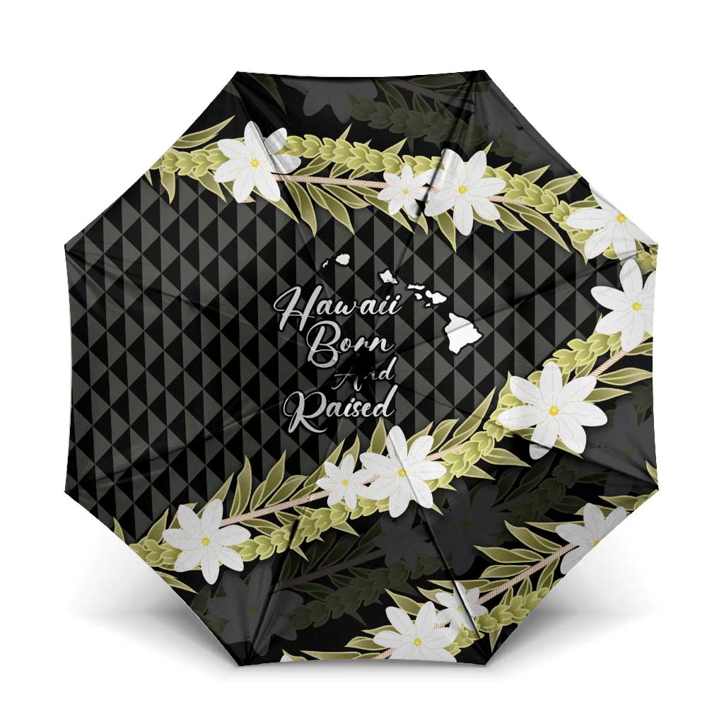 Born And Raised Aloha Hawaii Umbrella Kanaka Kakau Hawaiian Tiare Pakalana Lei - Polynesian Pride