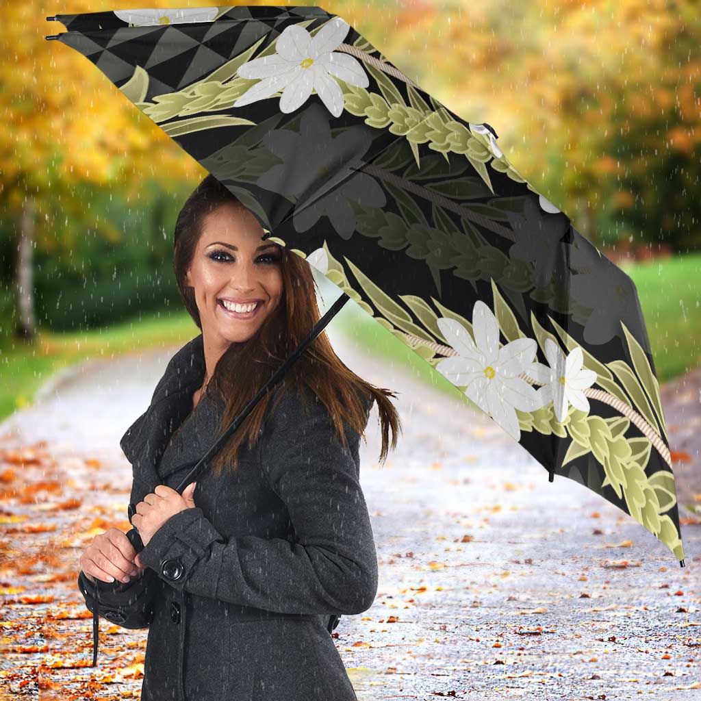 Born And Raised Aloha Hawaii Umbrella Kanaka Kakau Hawaiian Tiare Pakalana Lei - Polynesian Pride