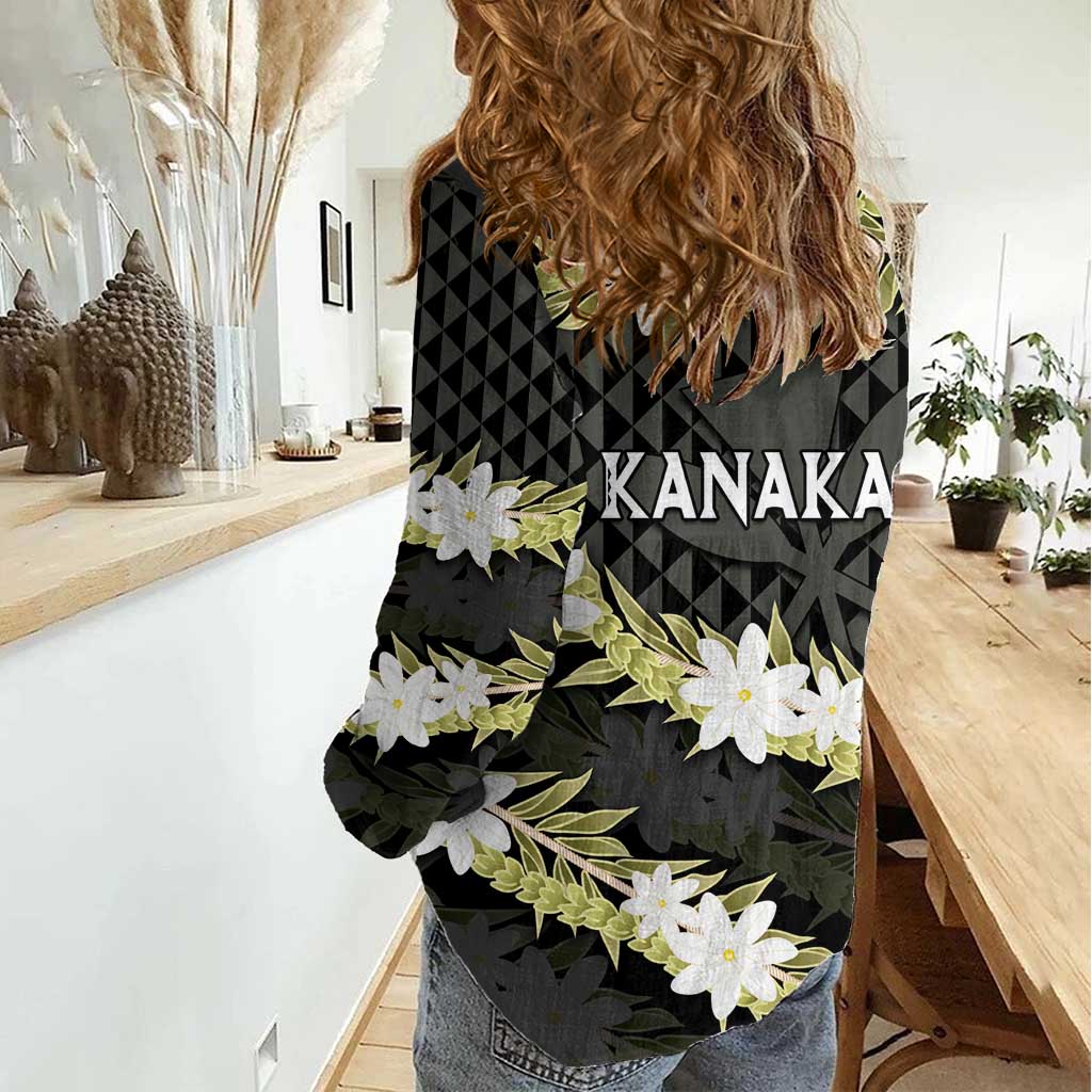 Born And Raised Aloha Hawaii Women Casual Shirt Kanaka Kakau Hawaiian Tiare Pakalana Lei - Polynesian Pride