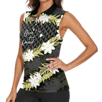 Born And Raised Aloha Hawaii Women Sleeveless Polo Shirt Kanaka Kakau Hawaiian Tiare Pakalana Lei - Polynesian Pride