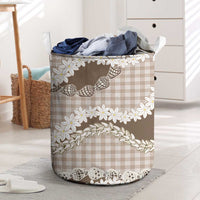 Brown Hawaii Tiare and Shell Lei Laundry Basket Hawaiian Palaka Luxury Vibes - Polynesian Pride