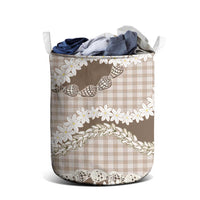 Brown Hawaii Tiare and Shell Lei Laundry Basket Hawaiian Palaka Luxury Vibes - Polynesian Pride