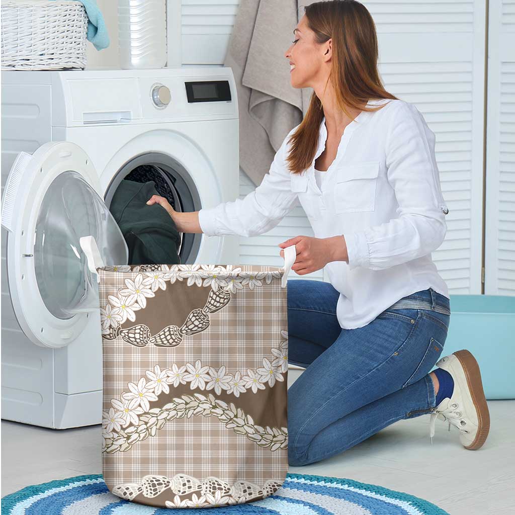 Brown Hawaii Tiare and Shell Lei Laundry Basket Hawaiian Palaka Luxury Vibes - Polynesian Pride