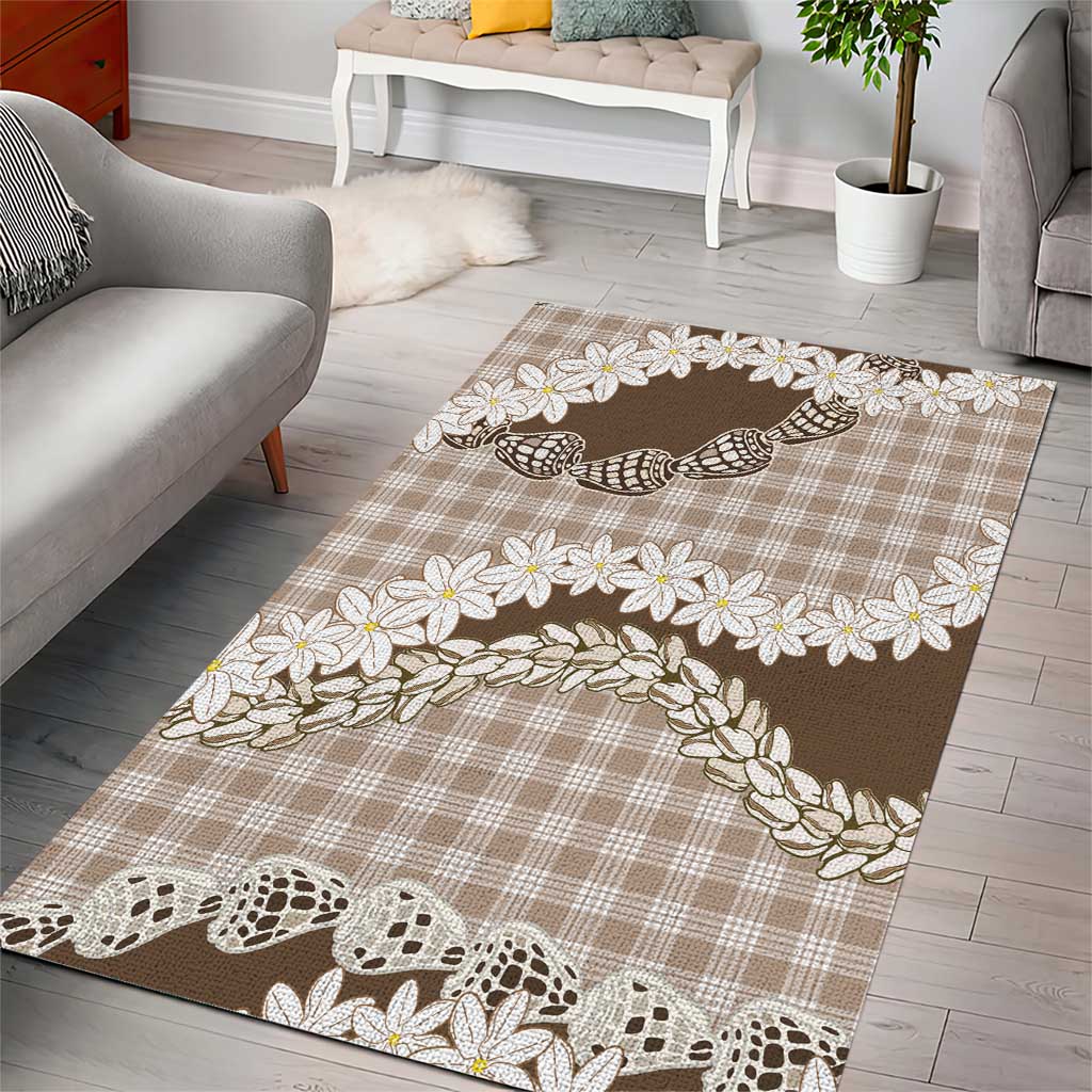 Brown Hawaii Tiare and Shell Lei Area Rug Hawaiian Palaka Luxury Vibes - Polynesian Pride