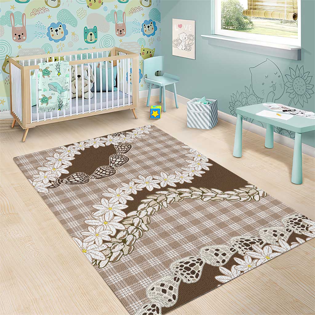 Brown Hawaii Tiare and Shell Lei Area Rug Hawaiian Palaka Luxury Vibes - Polynesian Pride
