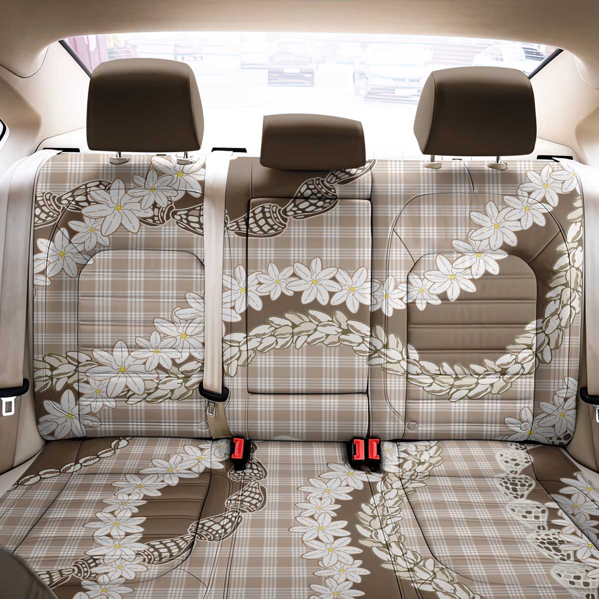 Brown Hawaii Tiare and Shell Lei Back Car Seat Cover Hawaiian Palaka Luxury Vibes - Polynesian Pride