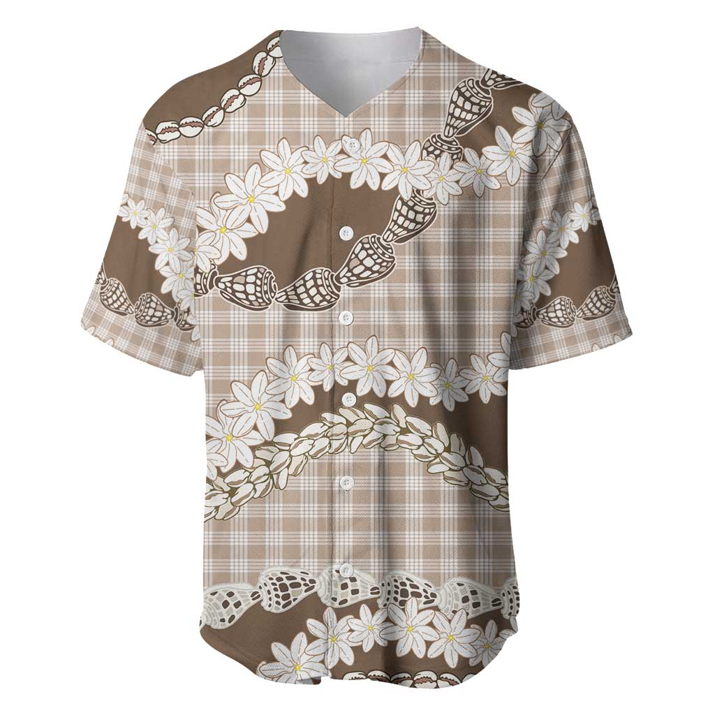 Brown Hawaii Tiare and Shell Lei Baseball Jersey Hawaiian Palaka Luxury Vibes - Polynesian Pride
