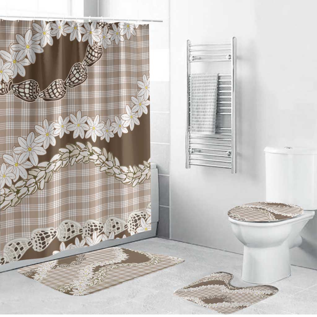 Brown Hawaii Tiare and Shell Lei Bathroom Set Hawaiian Palaka Luxury Vibes - Polynesian Pride