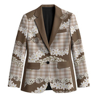 Brown Hawaii Tiare and Shell Lei Blazer Hawaiian Palaka Luxury Vibes - Polynesian Pride
