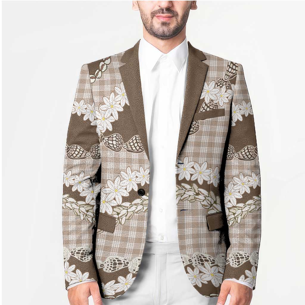 Brown Hawaii Tiare and Shell Lei Blazer Hawaiian Palaka Luxury Vibes - Polynesian Pride