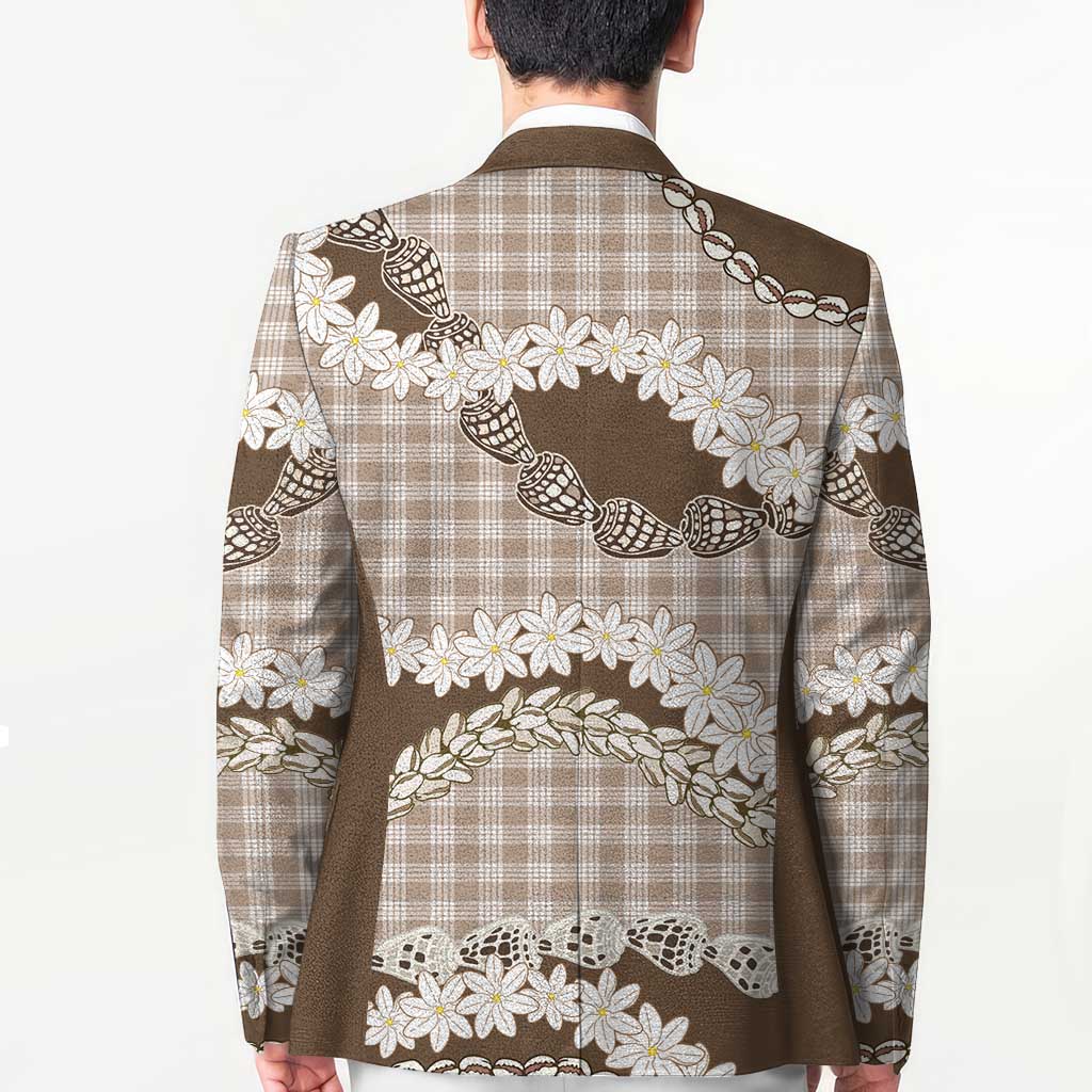 Brown Hawaii Tiare and Shell Lei Blazer Hawaiian Palaka Luxury Vibes - Polynesian Pride