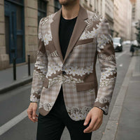 Brown Hawaii Tiare and Shell Lei Blazer Hawaiian Palaka Luxury Vibes - Polynesian Pride