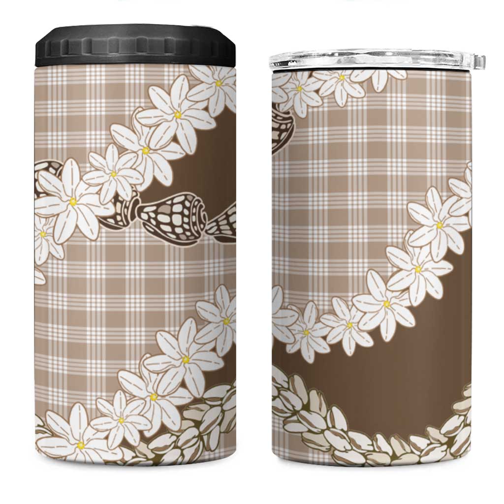 Brown Hawaii Tiare and Shell Lei 4 in 1 Can Cooler Tumbler Hawaiian Palaka Luxury Vibes LT14 One Size: 16 oz Brown - Polynesian Pride
