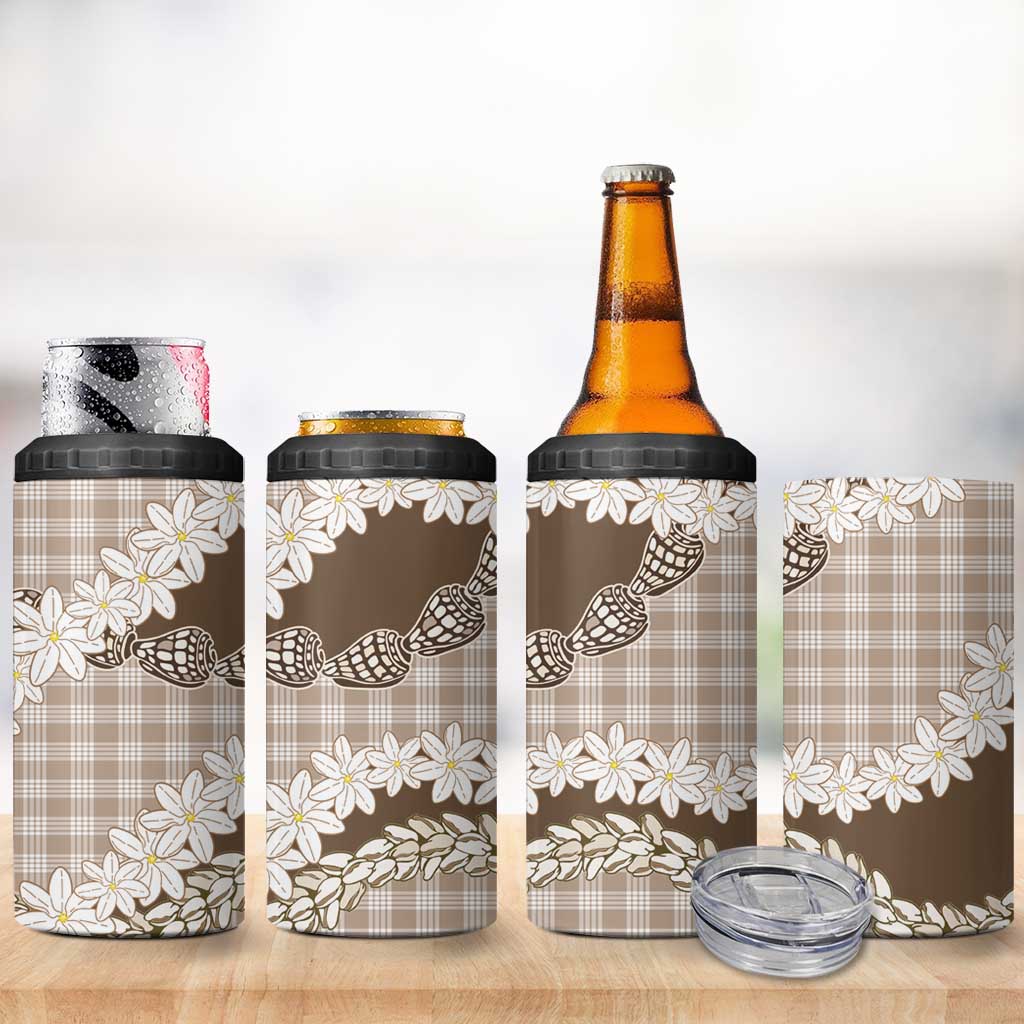 Brown Hawaii Tiare and Shell Lei 4 in 1 Can Cooler Tumbler Hawaiian Palaka Luxury Vibes LT14 - Polynesian Pride