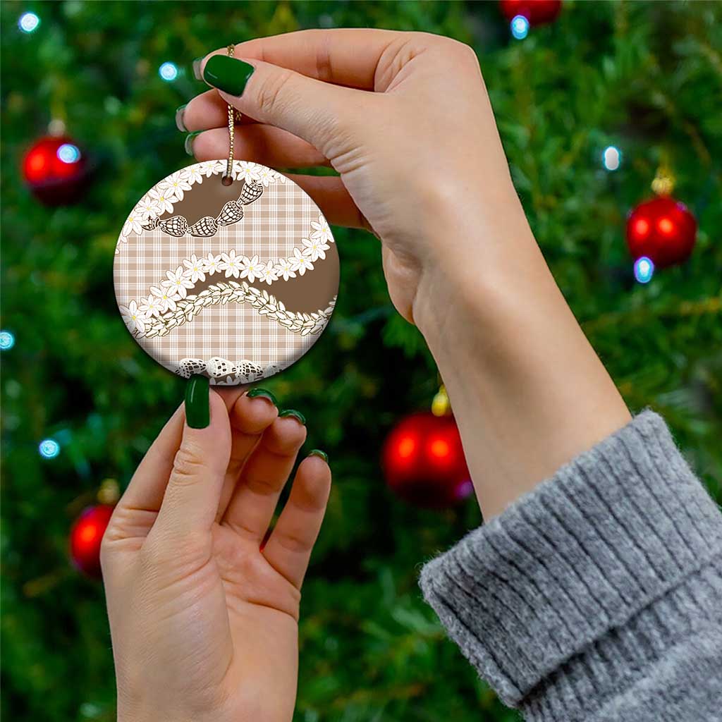 Brown Hawaii Tiare and Shell Lei Ceramic Ornament Hawaiian Palaka Luxury Vibes - Polynesian Pride