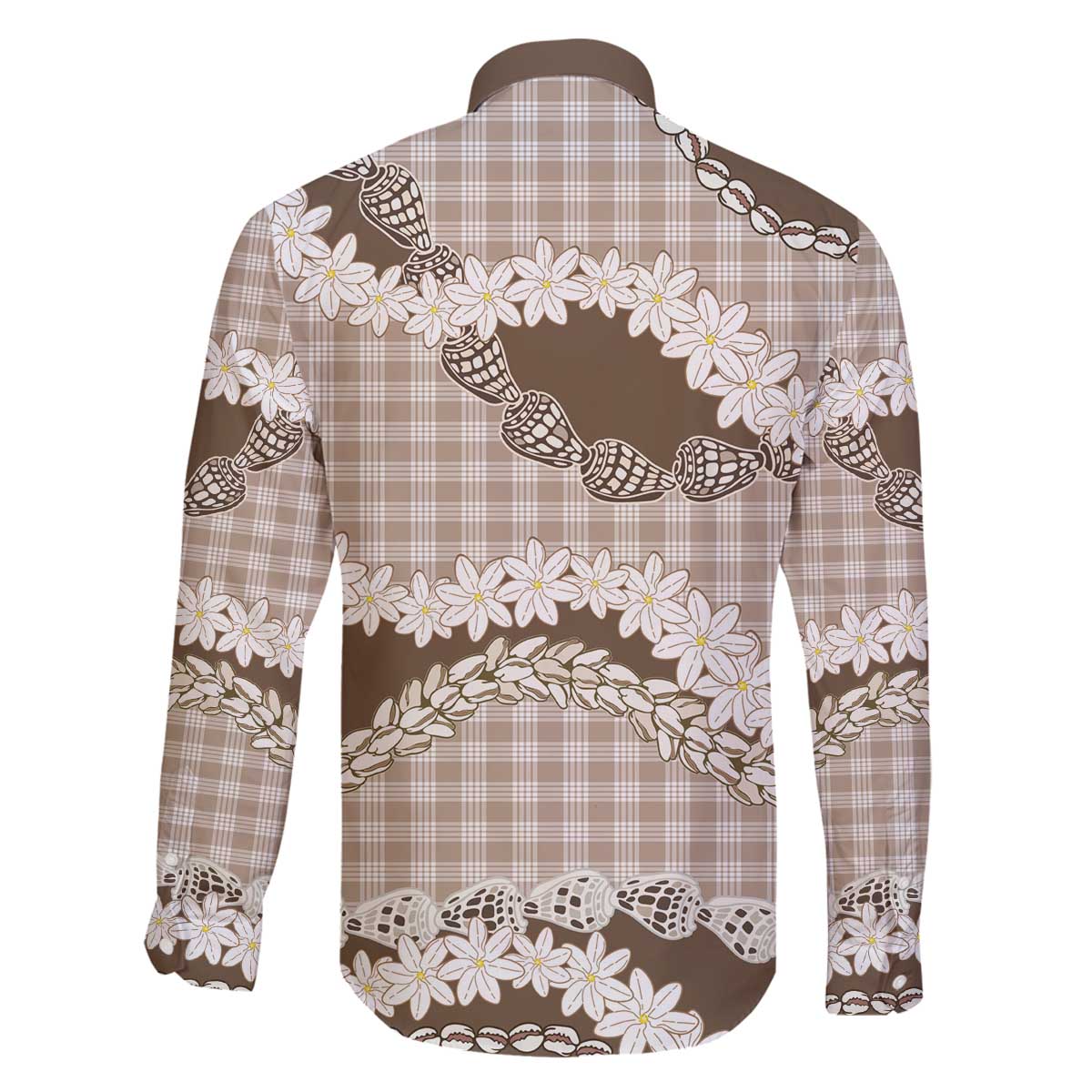 Brown Hawaii Tiare and Shell Lei Family Matching Off The Shoulder Long Sleeve Dress and Hawaiian Shirt Hawaiian Palaka Luxury Vibes - Polynesian Pride
