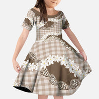 Brown Hawaii Tiare and Shell Lei Family Matching Off Shoulder Maxi Dress and Hawaiian Shirt Hawaiian Palaka Luxury Vibes - Polynesian Pride