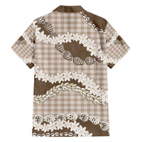 Brown Hawaii Tiare and Shell Lei Family Matching Off Shoulder Short Dress and Hawaiian Shirt Hawaiian Palaka Luxury Vibes - Polynesian Pride