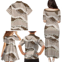Brown Hawaii Tiare and Shell Lei Family Matching Puletasi and Hawaiian Shirt Hawaiian Palaka Luxury Vibes - Polynesian Pride