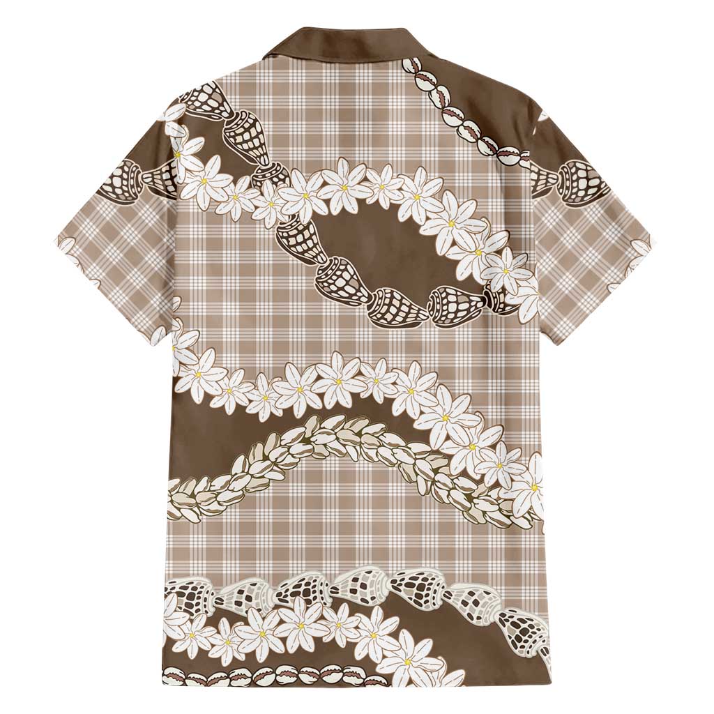 Brown Hawaii Tiare and Shell Lei Family Matching Puletasi and Hawaiian Shirt Hawaiian Palaka Luxury Vibes - Polynesian Pride