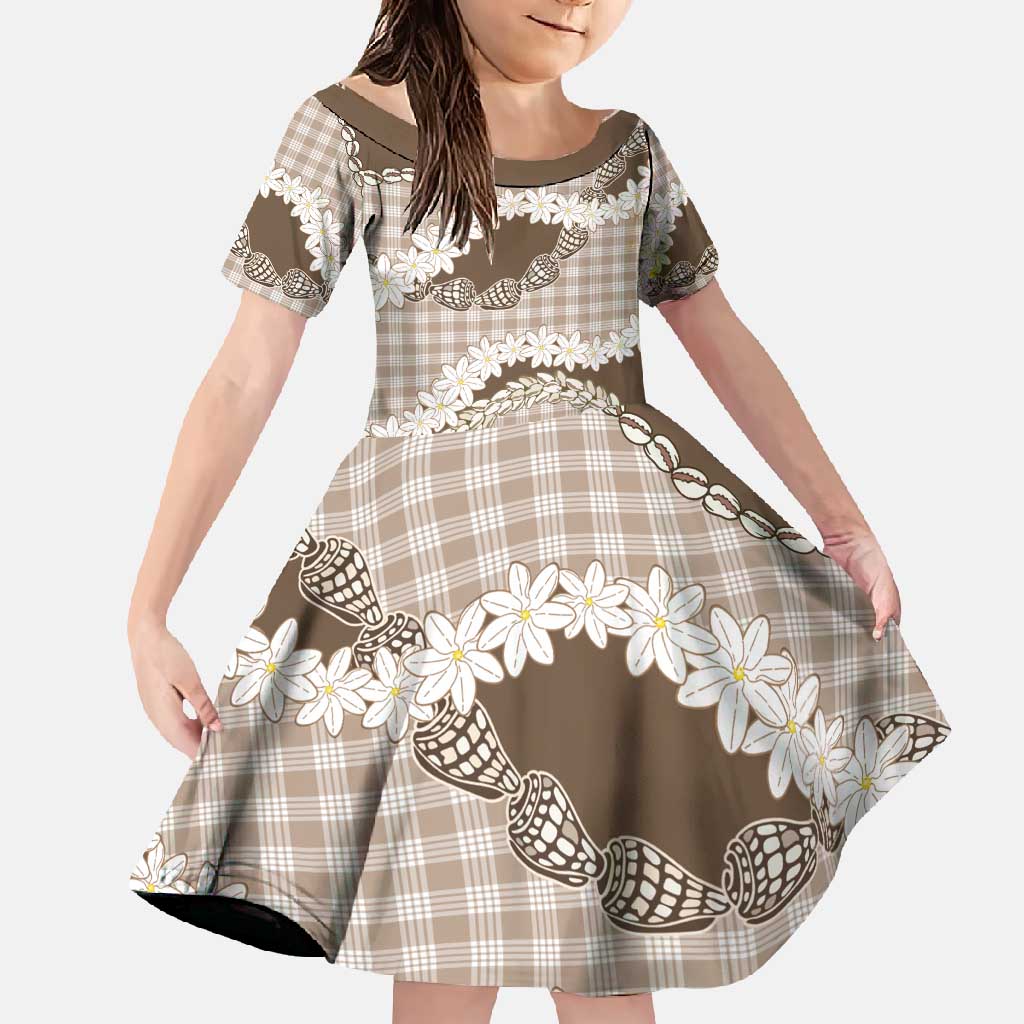 Brown Hawaii Tiare and Shell Lei Family Matching Short Sleeve Bodycon Dress and Hawaiian Shirt Hawaiian Palaka Luxury Vibes - Polynesian Pride