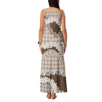 Brown Hawaii Tiare and Shell Lei Family Matching Tank Maxi Dress and Hawaiian Shirt Hawaiian Palaka Luxury Vibes - Polynesian Pride