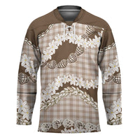 Brown Hawaii Tiare and Shell Lei Hockey Jersey Hawaiian Palaka Luxury Vibes - Polynesian Pride