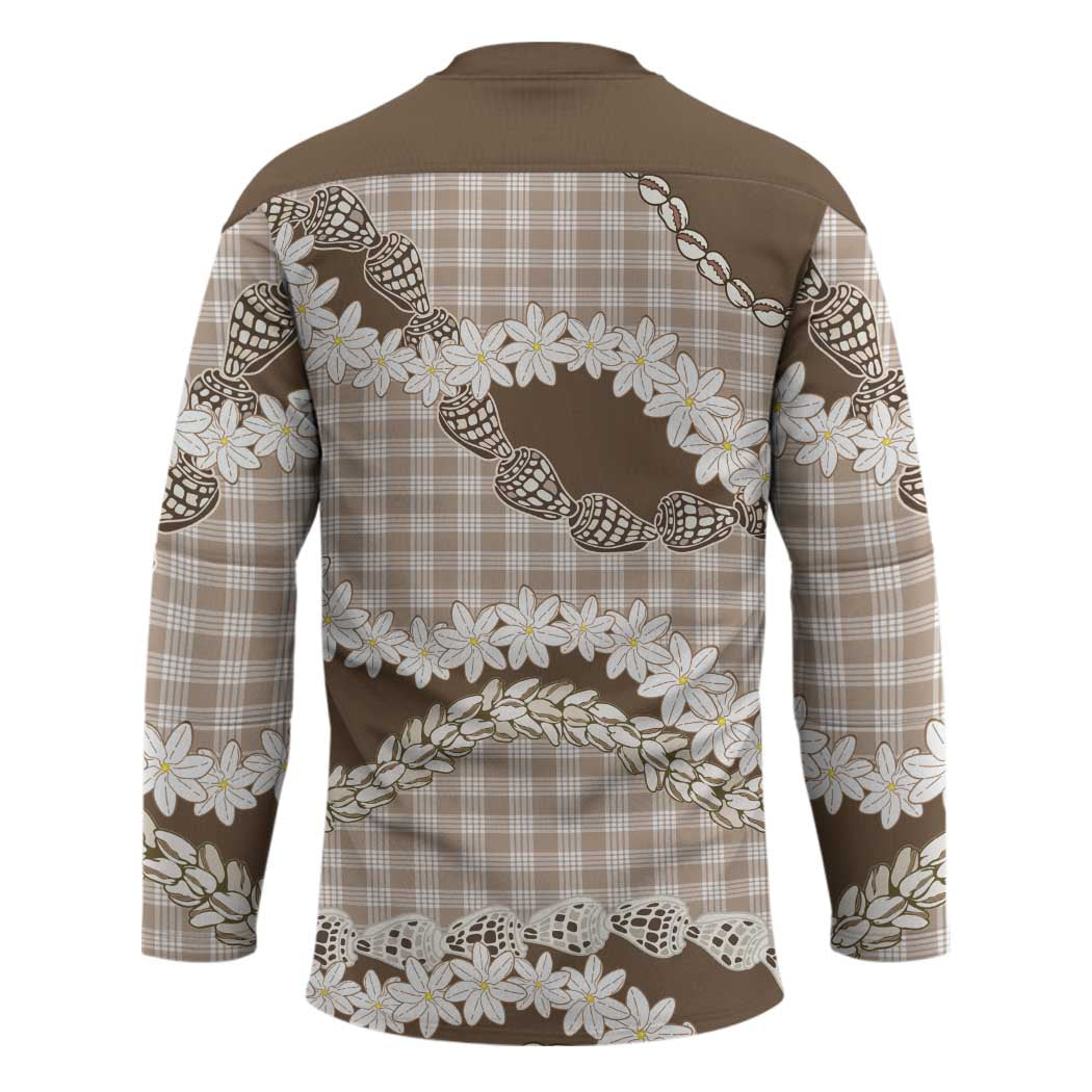 Brown Hawaii Tiare and Shell Lei Hockey Jersey Hawaiian Palaka Luxury Vibes - Polynesian Pride