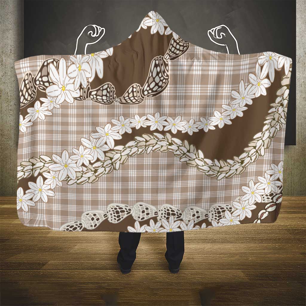 Brown Hawaii Tiare and Shell Lei Hooded Blanket Hawaiian Palaka Luxury Vibes - Polynesian Pride