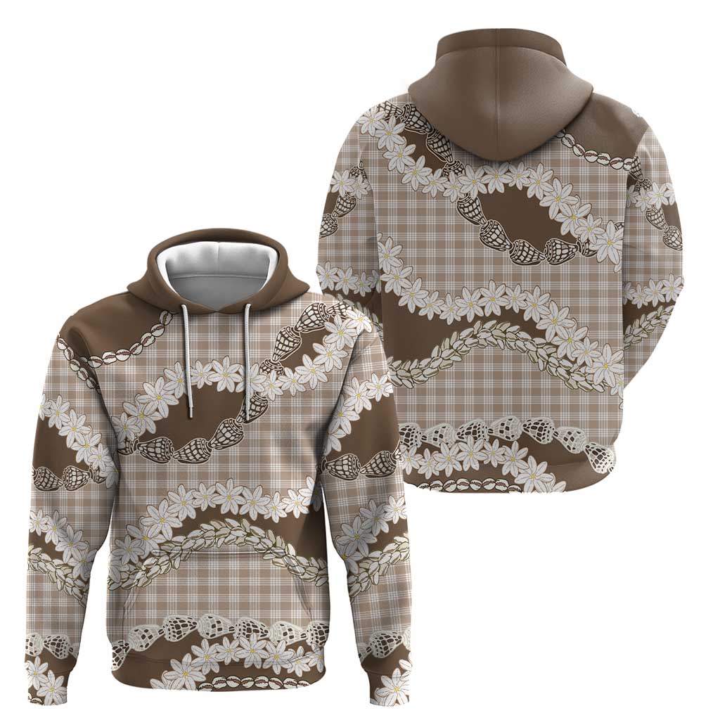 Brown Hawaii Tiare and Shell Lei Hoodie Hawaiian Palaka Luxury Vibes - Polynesian Pride