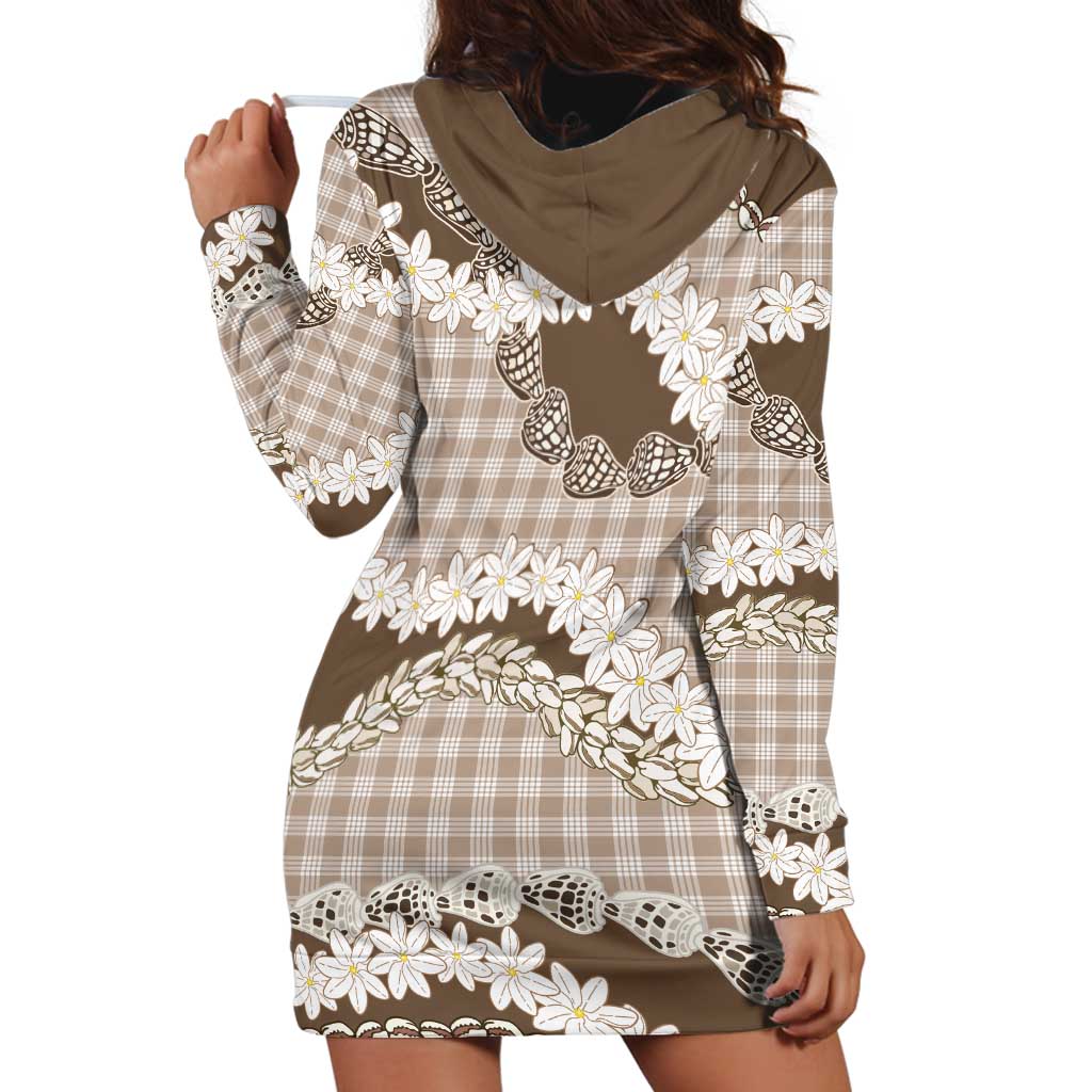 Brown Hawaii Tiare and Shell Lei Hoodie Dress Hawaiian Palaka Luxury Vibes - Polynesian Pride