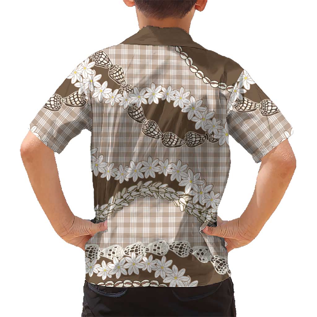 Brown Hawaii Tiare and Shell Lei Kid Hawaiian Shirt Hawaiian Palaka Luxury Vibes - Polynesian Pride