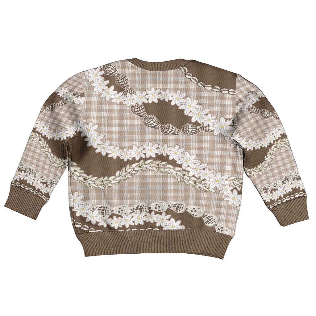 Brown Hawaii Tiare and Shell Lei Kid Ugly Christmas Sweater Hawaiian Palaka Luxury Vibes - Polynesian Pride
