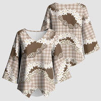 Brown Hawaii Tiare and Shell Lei Kimono Sleeve Blouse Hawaiian Palaka Luxury Vibes - Polynesian Pride