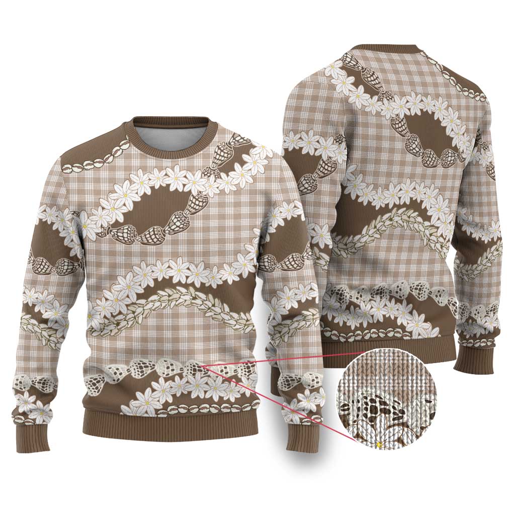 Brown Hawaii Tiare and Shell Lei Ugly Christmas Sweater Hawaiian Palaka Luxury Vibes - Polynesian Pride