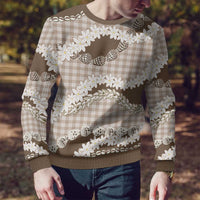 Brown Hawaii Tiare and Shell Lei Ugly Christmas Sweater Hawaiian Palaka Luxury Vibes - Polynesian Pride