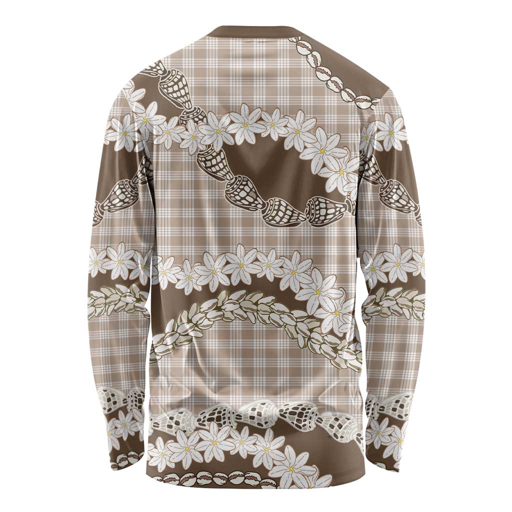 Brown Hawaii Tiare and Shell Lei Long Sleeve Shirt Hawaiian Palaka Luxury Vibes - Polynesian Pride