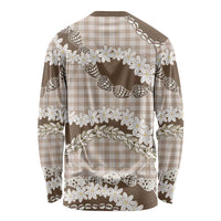 Brown Hawaii Tiare and Shell Lei Long Sleeve Shirt Hawaiian Palaka Luxury Vibes - Polynesian Pride
