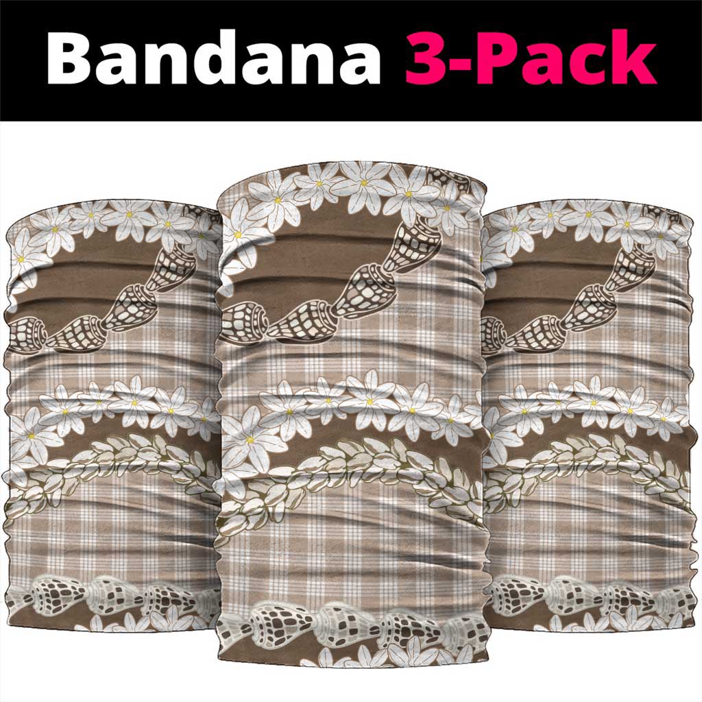 Brown Hawaii Tiare and Shell Lei Neck Gaiter Hawaiian Palaka Luxury Vibes - Polynesian Pride