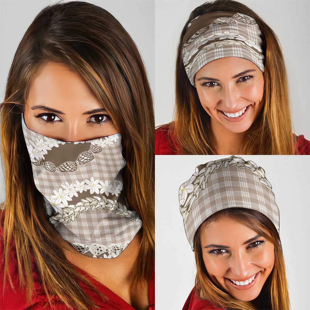 Brown Hawaii Tiare and Shell Lei Neck Gaiter Hawaiian Palaka Luxury Vibes - Polynesian Pride