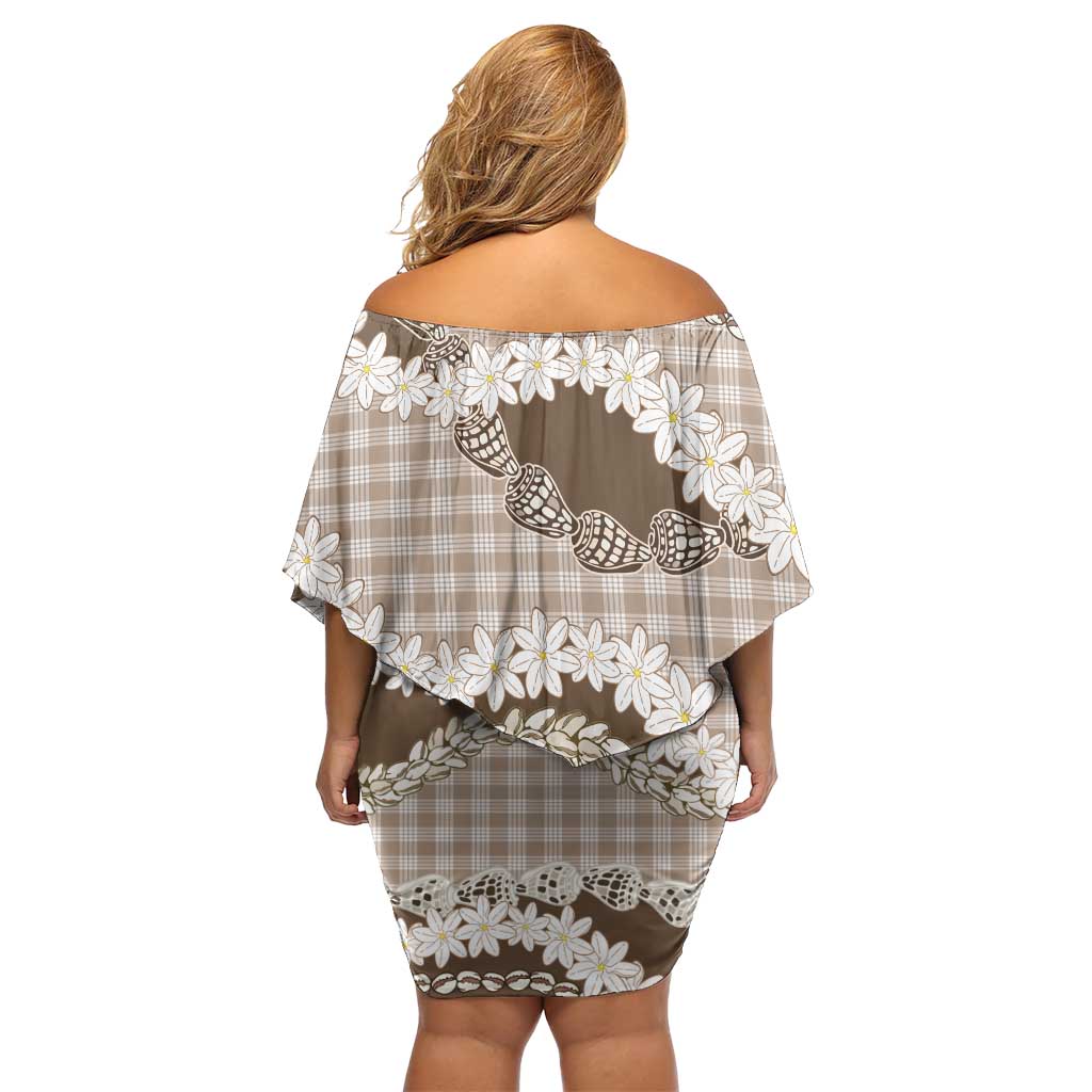 Brown Hawaii Tiare and Shell Lei Off Shoulder Short Dress Hawaiian Palaka Luxury Vibes - Polynesian Pride
