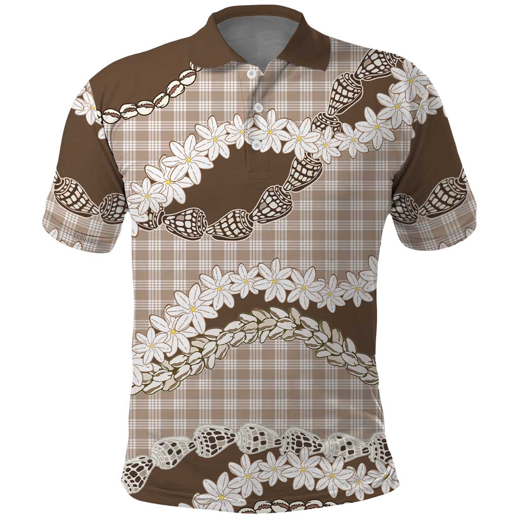 Brown Hawaii Tiare and Shell Lei Polo Shirt Hawaiian Palaka Luxury Vibes - Polynesian Pride