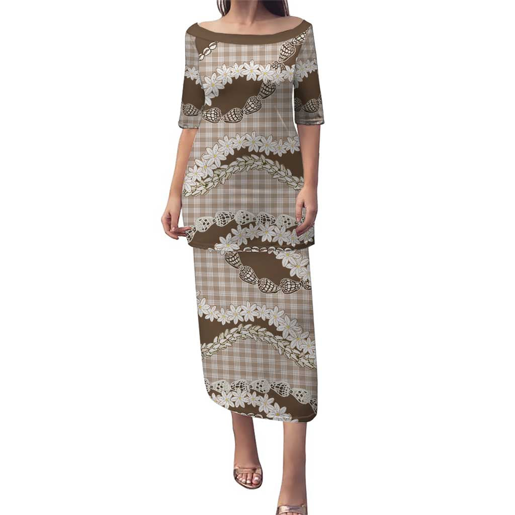 Brown Hawaii Tiare and Shell Lei Puletasi Hawaiian Palaka Luxury Vibes - Polynesian Pride