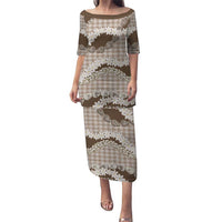 Brown Hawaii Tiare and Shell Lei Puletasi Hawaiian Palaka Luxury Vibes - Polynesian Pride